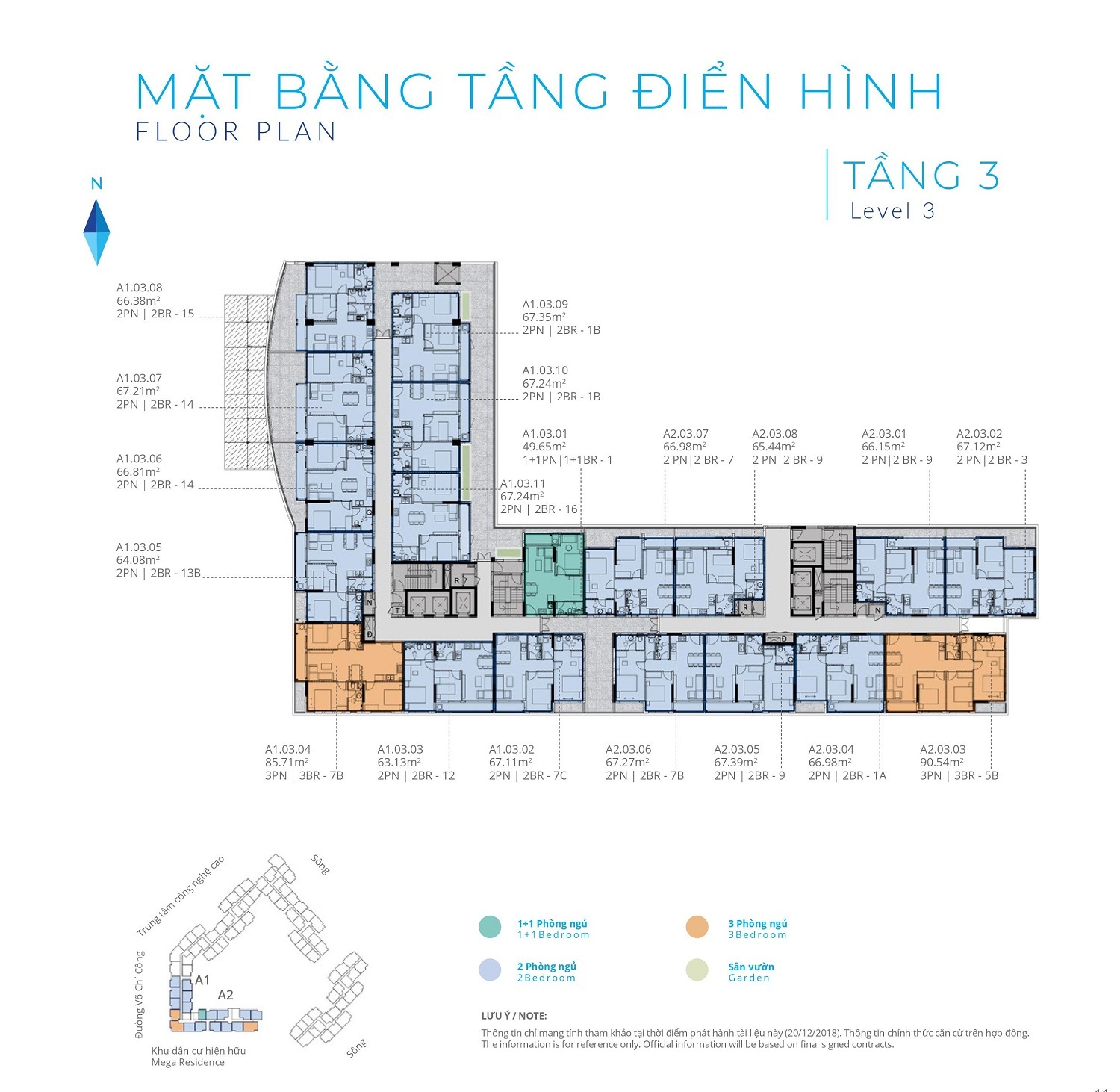 Mặt bằng tầng điển hình tầng 3 bố trí 19 căn hộ, 6 thang máy và 4 thang thoát hiểm - Khang Điền HCM