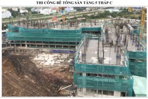 Tổng thầu An Phong đang tiến hành thi công bê tông sàn tầng 5 Block C - Khang Điền HCM